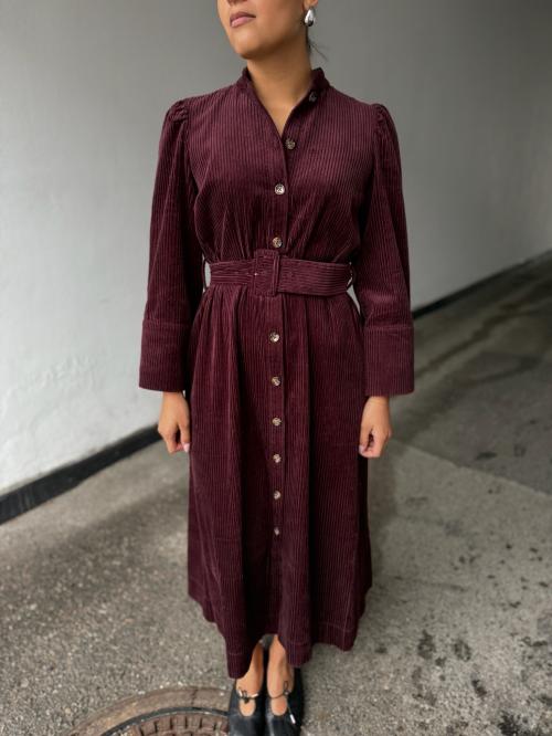 Corduroy Belt Dress - Burgundy 