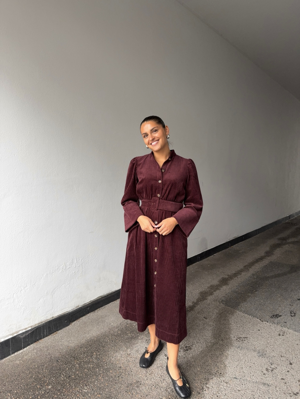 Corduroy Belt Dress - Burgundy  - Image 4