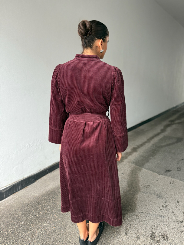 Corduroy Belt Dress - Burgundy  - Image 5