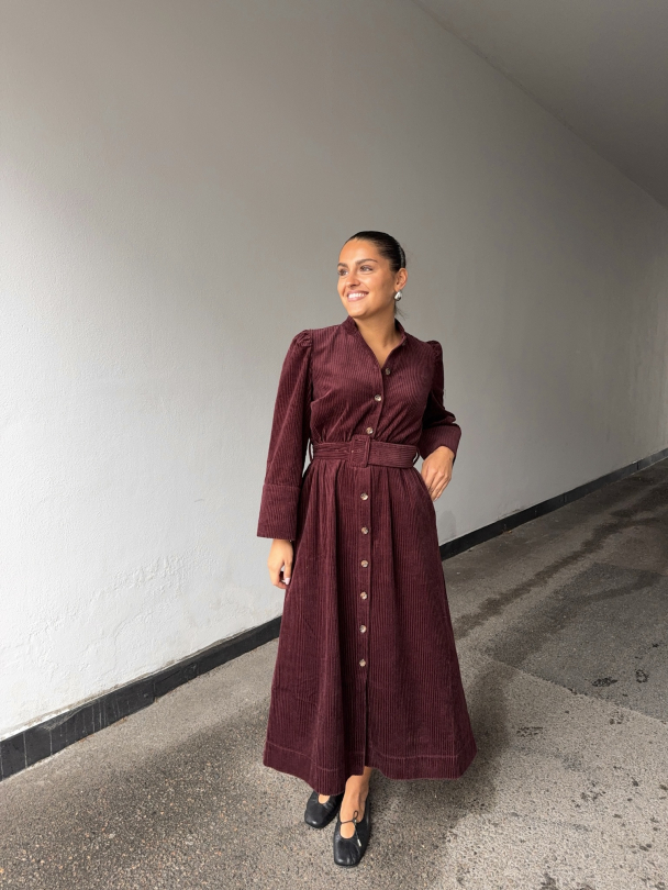 Corduroy Belt Dress - Burgundy  - Image 6
