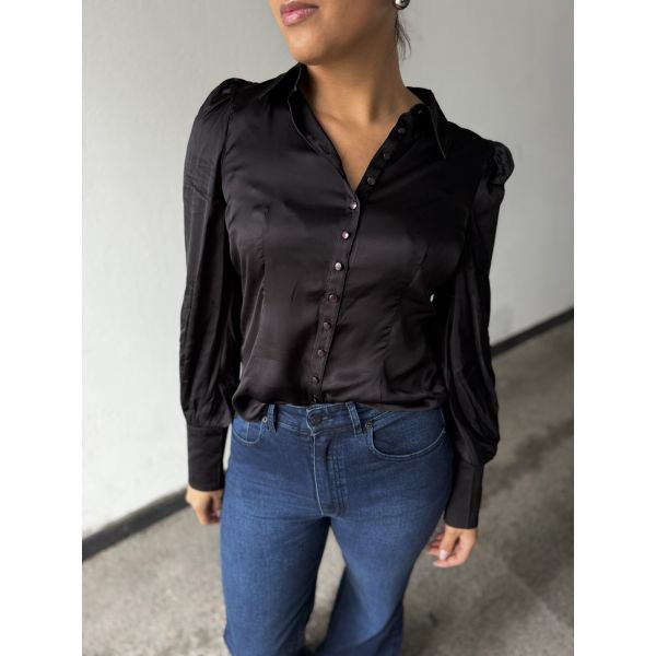Satin Fitted Shirt -  Black 