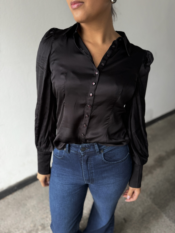 Satin Fitted Shirt -  Black  - Image 1