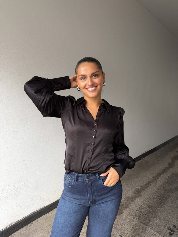 Satin Fitted Shirt -  Black  - Image 3