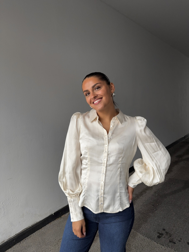 Satin Fitted Shirt - Vintage White  - Image 1