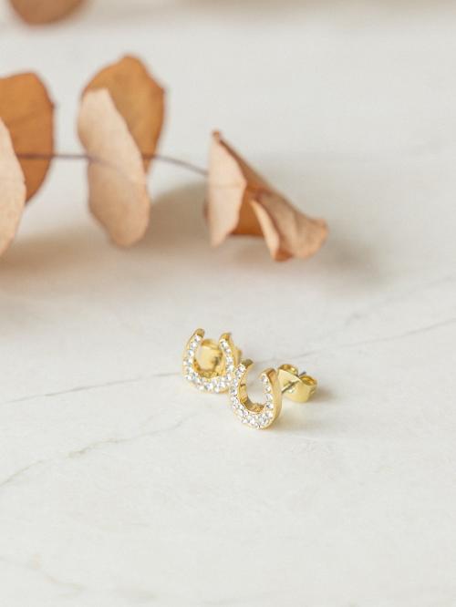 Horseshoe Crystal Stud - Gold