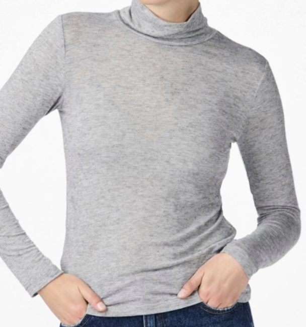Woola High Neck Top  - Medium Grey Melange - Image 1