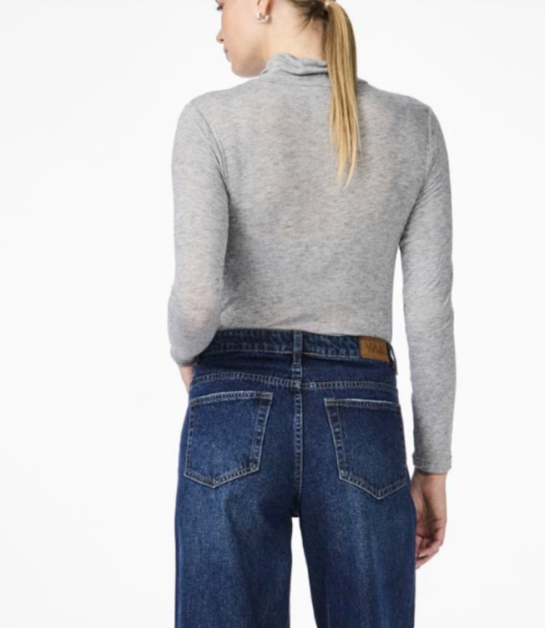 Woola High Neck Top  - Medium Grey Melange - Image 2