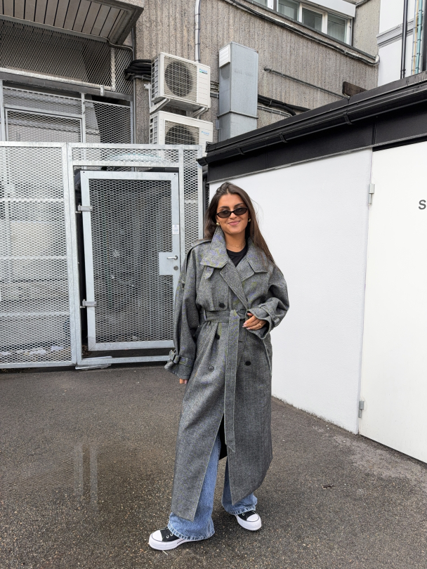 Avic Long Coat - Herringbone Black  - Image 6