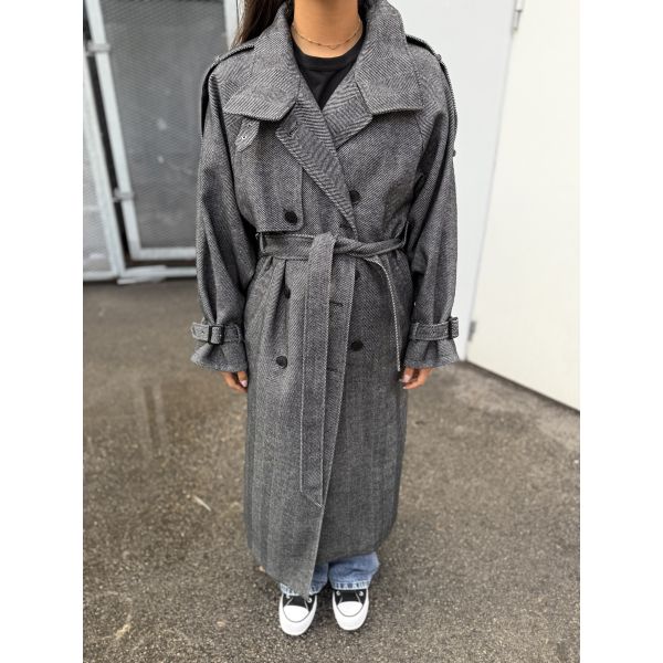 Avic Long Coat - Herringbone Black 