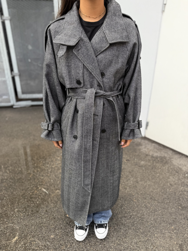 Avic Long Coat - Herringbone Black  - Image 1