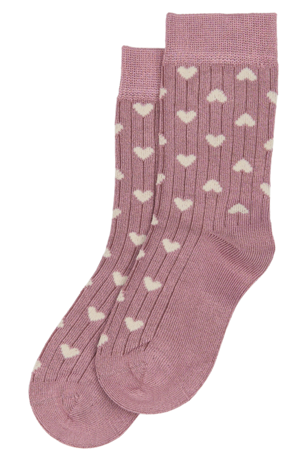 Bamboo Heart Socks - Pale Pink/Off White