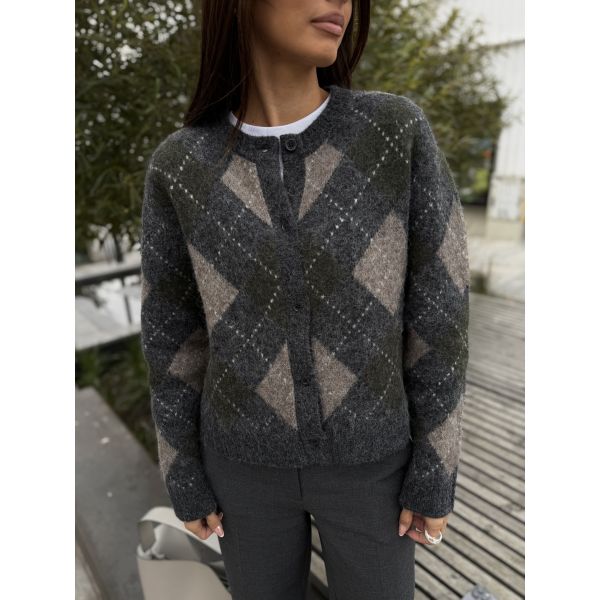 Filippa Argyle Cardigan - Forsest Green Argyle 