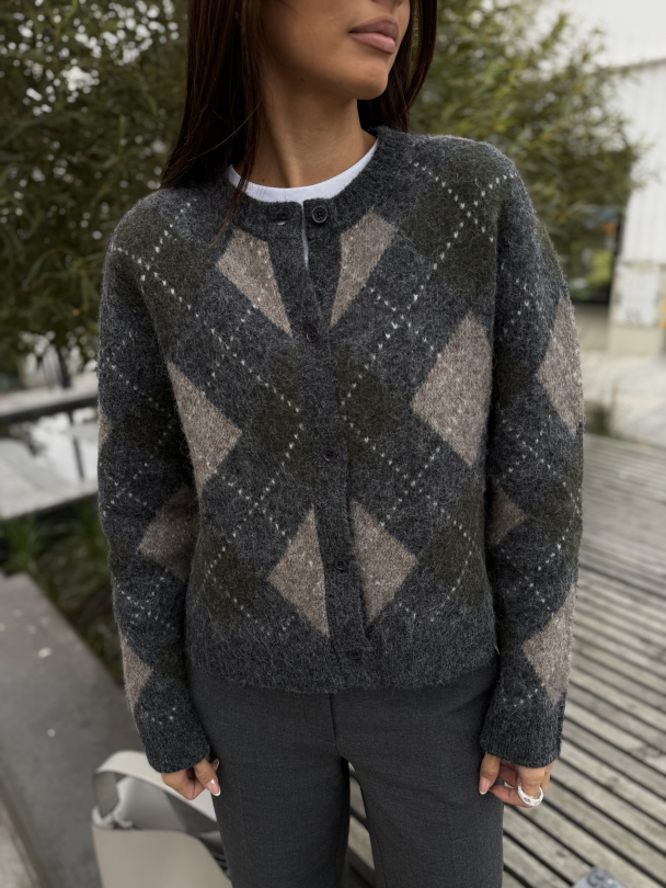 Filippa Argyle Cardigan - Forsest Green Argyle  - Image 1