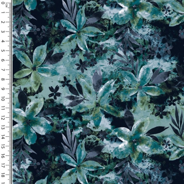 French Terry Turkise blomster