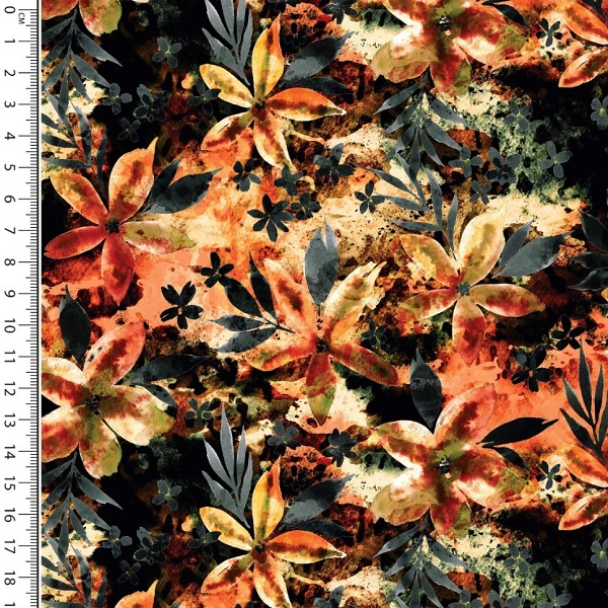 French Terry orange blomster