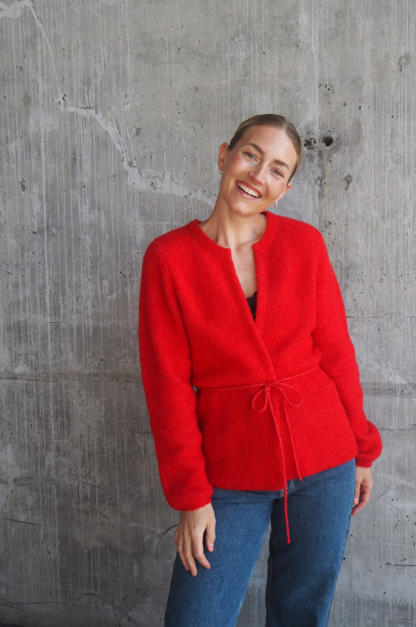 Sia Ras Knit Belt Cardigan - Equestrian Red - Image 1