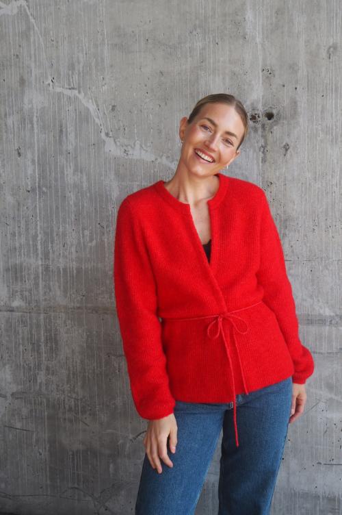 Sia Ras Knit Belt Cardigan - Equestrian Red
