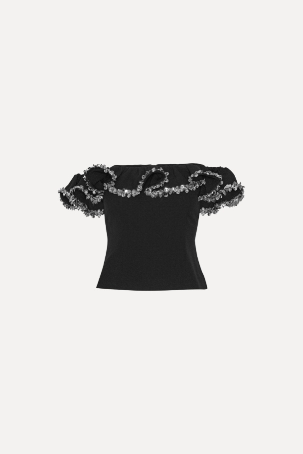 Crepe Ruffle Top - Black - Image 2