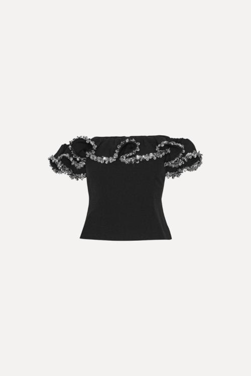 Crepe Ruffle Top - Black