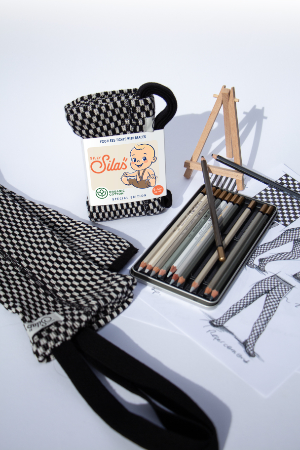 Footless Tights Special - Black X White Checked - Image 2