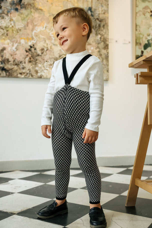 Footless Tights Special - Black X White Checked - Image 3