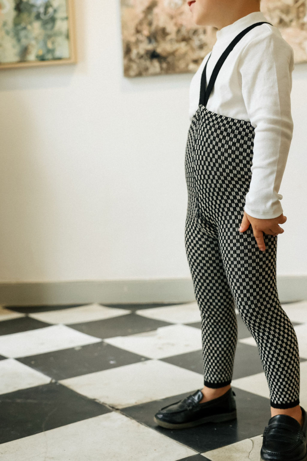 Footless Tights Special - Black X White Checked - Image 4