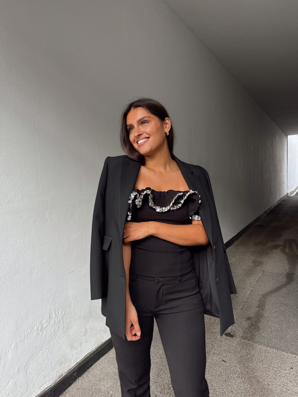 Crepe Ruffle Top - Black - Image 3