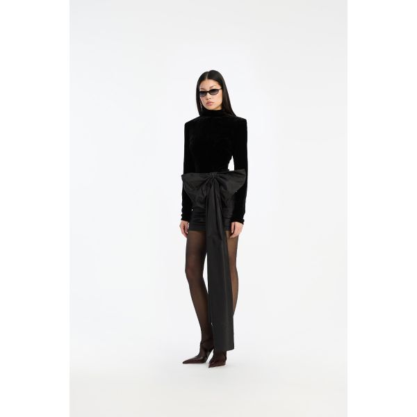 Velvet Bow Mini Dress - Black 