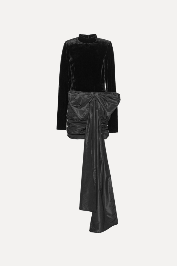 Velvet Bow Mini Dress - Black  - Image 2