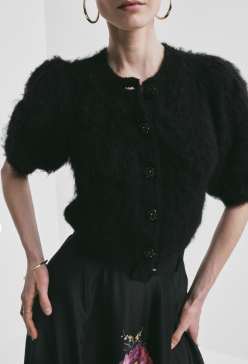Hairy Knit Puffed Jacket - Black