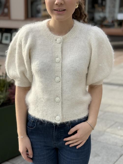 Hairy Knit Puffed Jacket - White