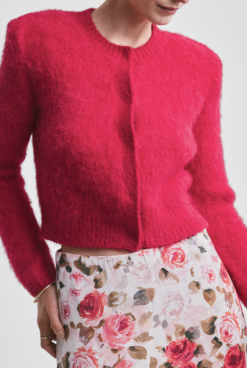 Hairy Knit Jacket  - Red