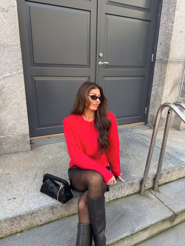 Hairy Knit Jacket  - Red - Image 3
