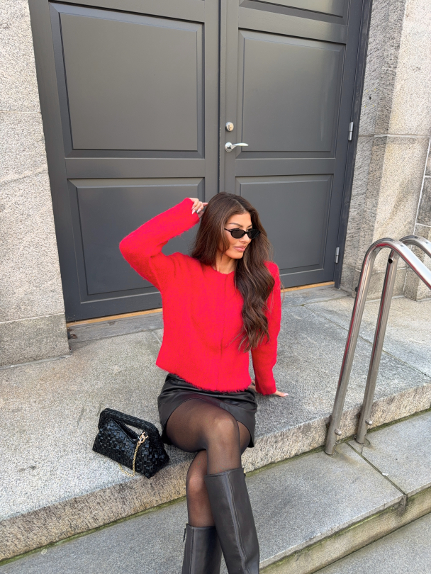 Hairy Knit Jacket  - Red - Image 5
