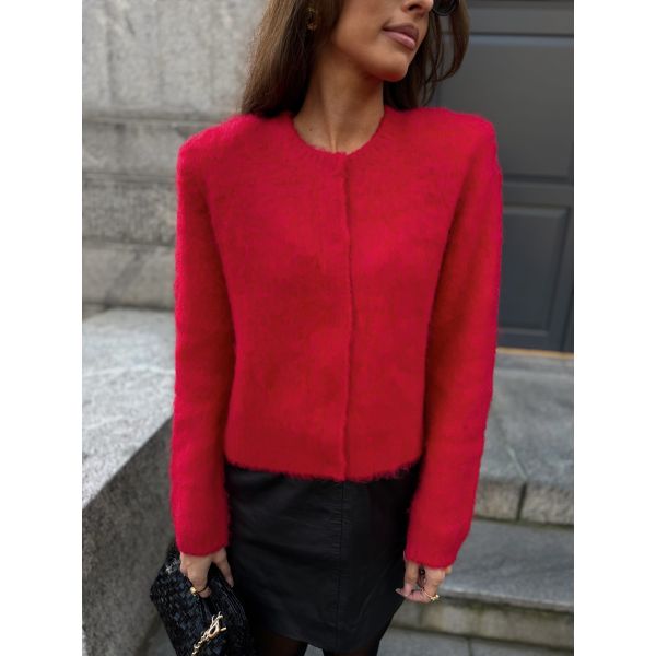 Hairy Knit Jacket  - Red