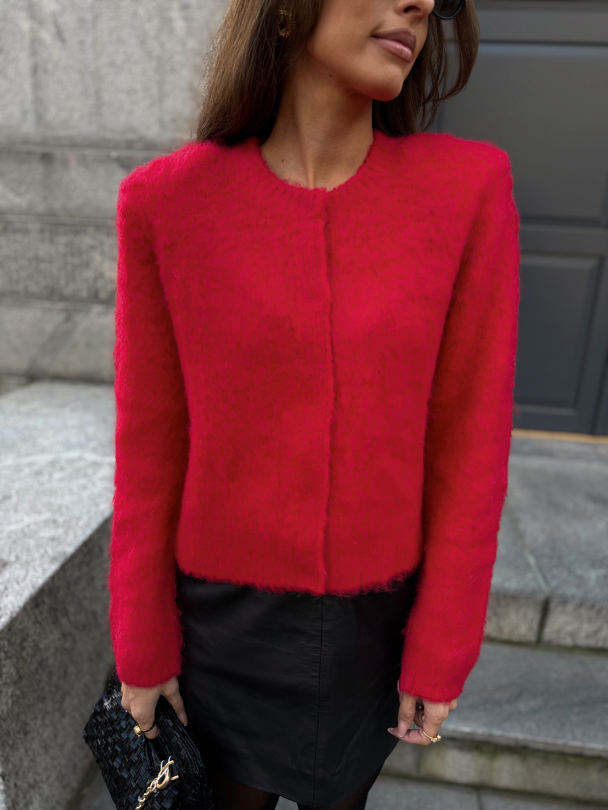 Hairy Knit Jacket  - Red - Image 1