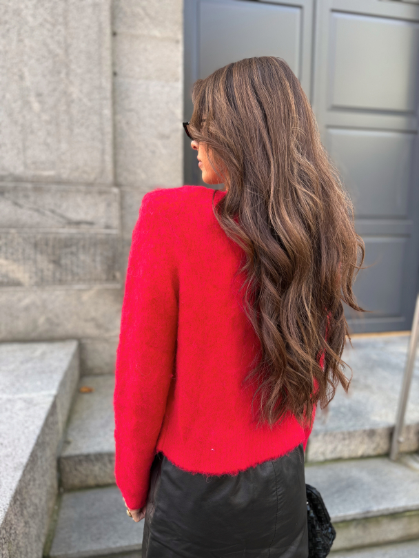 Hairy Knit Jacket  - Red - Image 6