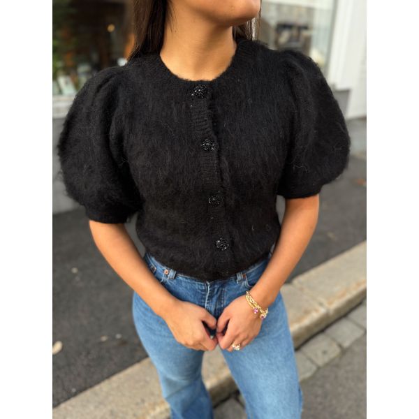 Hairy Knit Puffed Jacket - Black