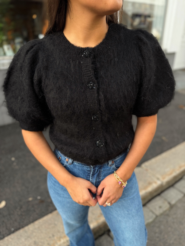 Hairy Knit Puffed Jacket - Black - Image 1