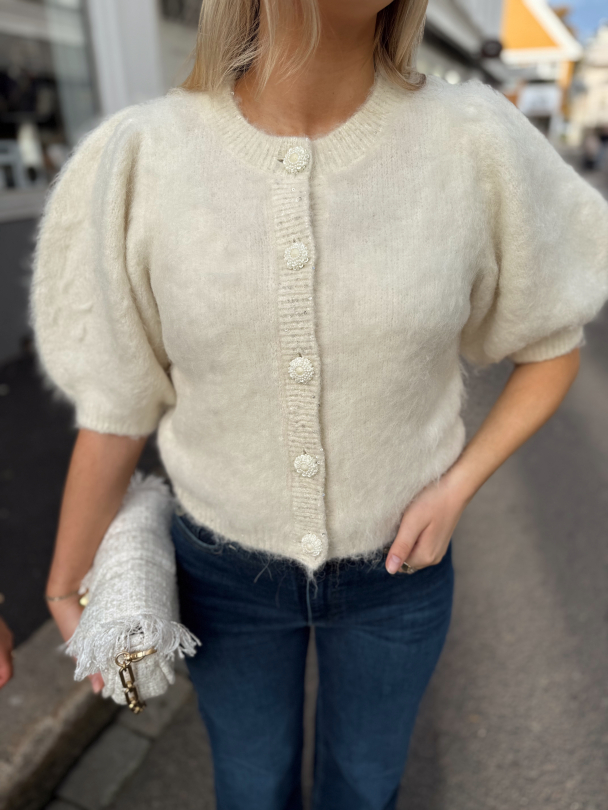 Hairy Knit Puffed Jacket - White - Image 1