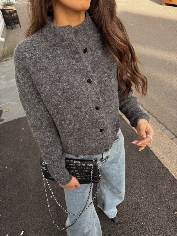 Alpha Shimmer Cardigan - Charcoal Melange  - Image 5