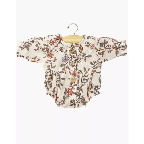 Dukkeklær, Léonore - Romper, hvit med blomster