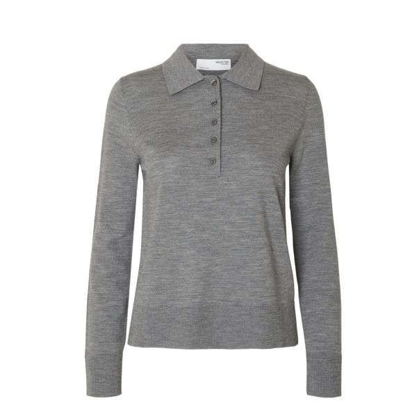 Thea Knit Merino Collar Neck - Medium Grey Melange