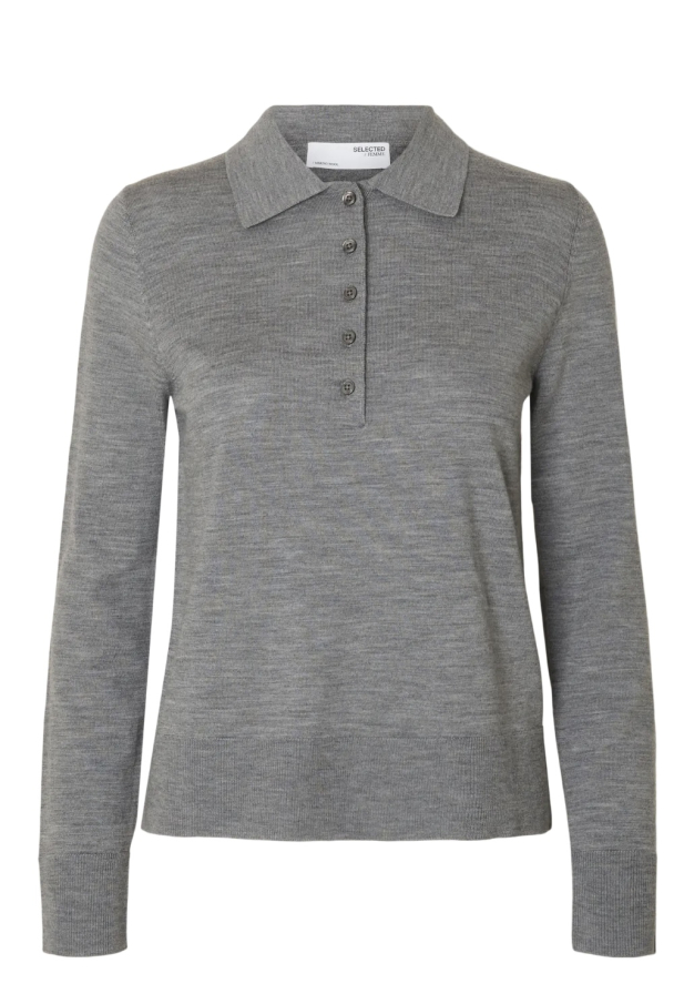 Thea Knit Merino Collar Neck - Medium Grey Melange - Image 2