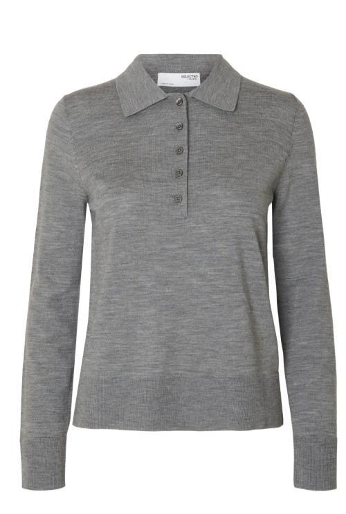 Thea Knit Merino Collar Neck - Medium Grey Melange
