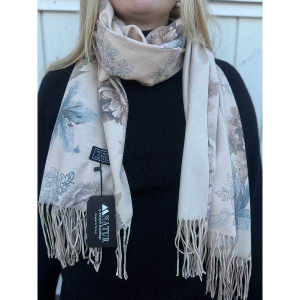 Cashmere skjerf -  Blomster Taupe