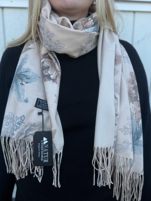 Cashmere skjerf -  Blomster Taupe