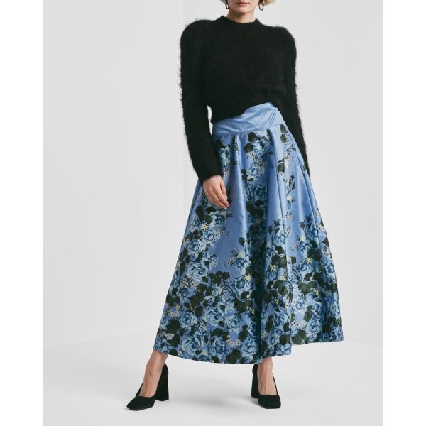 Taffeta Maxi Skirt - Azure Garden 