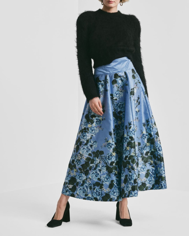 Taffeta Maxi Skirt - Azure Garden  - Image 1