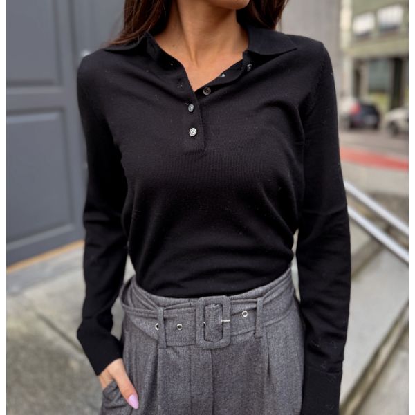 Thea Knit Merino Collar Neck - Black 